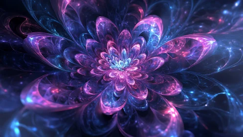 Shimmering cosmic flower opens in glowing pink and blue light