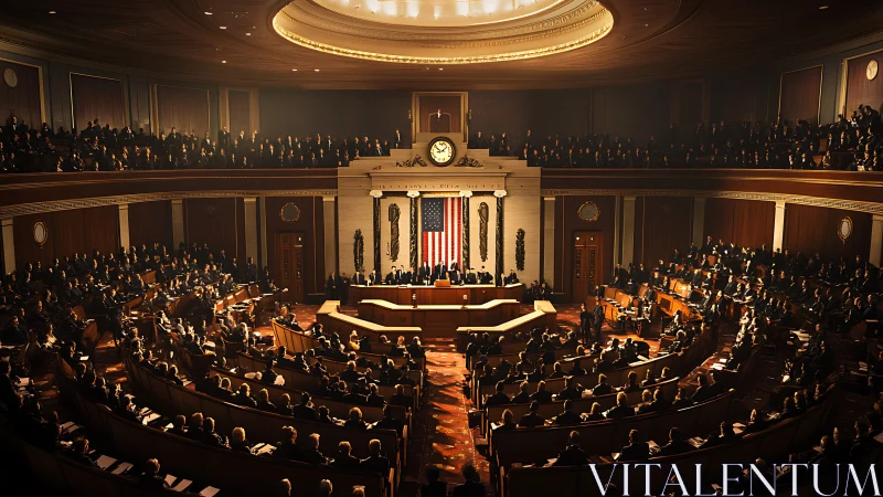 Grand legislative chamber glows during a formal national address