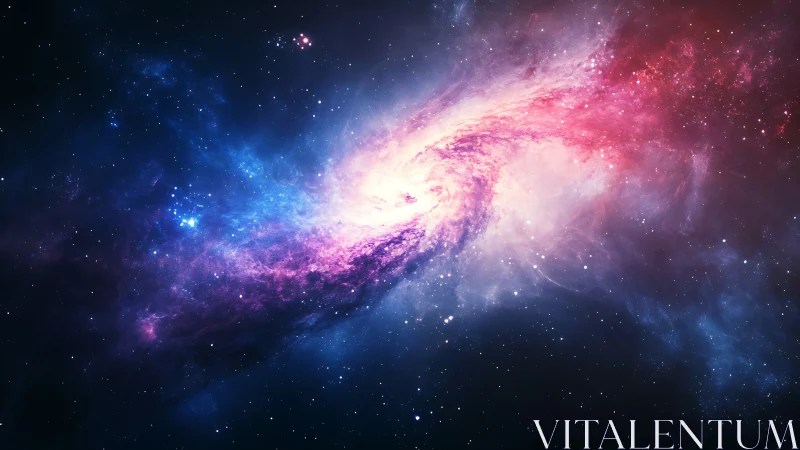 Spiral nebula core in vibrant magenta and deep cerulean glow.