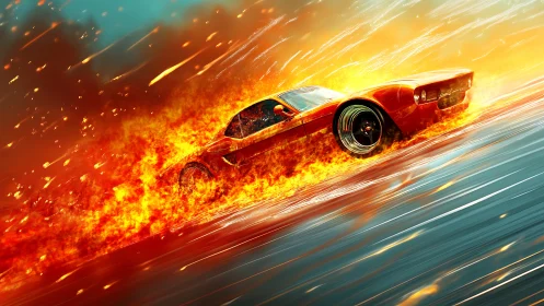 Inferno Velocity: Red Machine Tears Through Cascading Flames