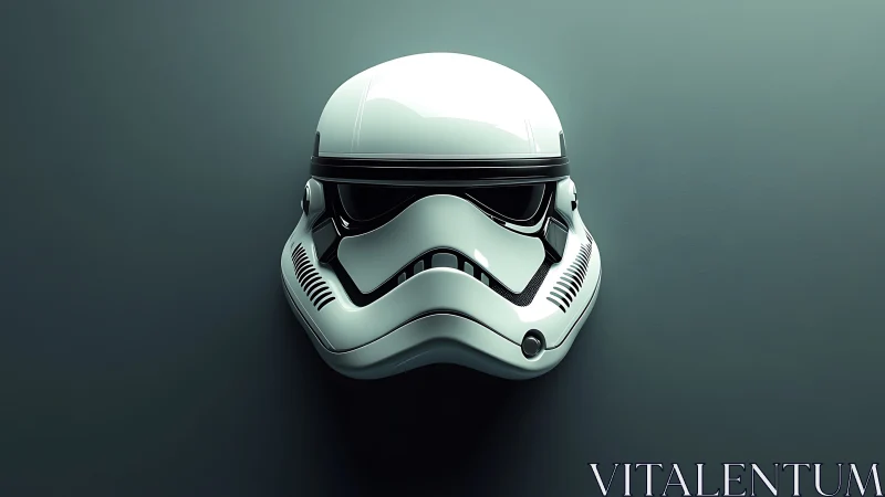 High-gloss sci-fi combat helmet on desaturated teal field