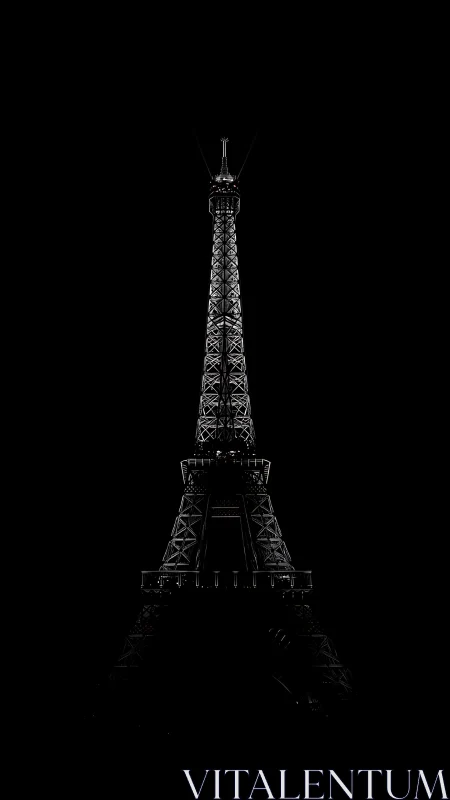 Eiffel Tower structure rendered in high-contrast low-key lighting
