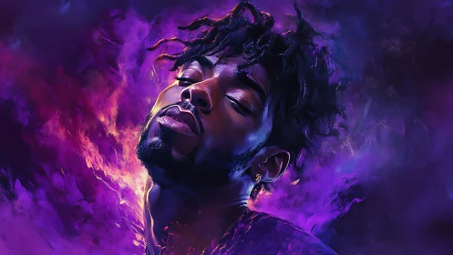 Digital portrait of man in purple and orange vapor field.