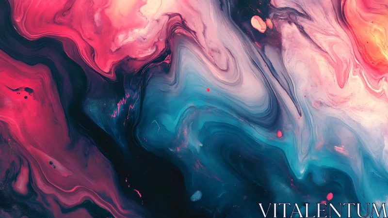 Vibrant fluid abstraction in teal, pink, and coral hues.