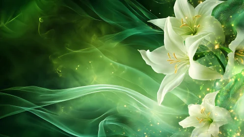 White Lilies Bloom in Enchanting Green Light