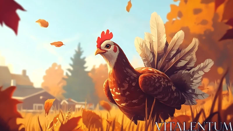 Rooster's Golden Hour Strut Through Autumn Fields.