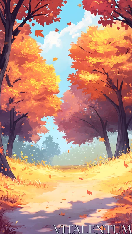 Autumnal Forest Canopy with Layered Foliage Depth and Atmospheric Perspective