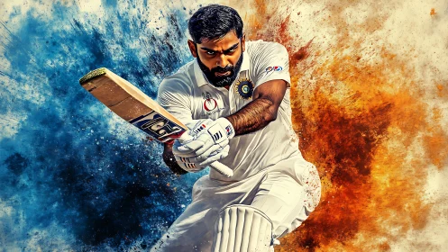 Cricket warrior carves a shot through storms of blue and fire