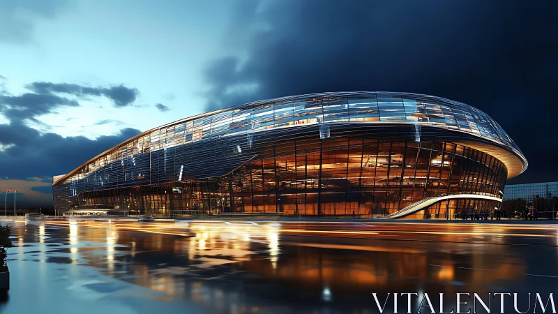 Modern Architecture Glows at Twilight Hour.