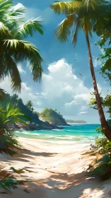 Tropical Beach Cove with Palm Trees and Azure Waters