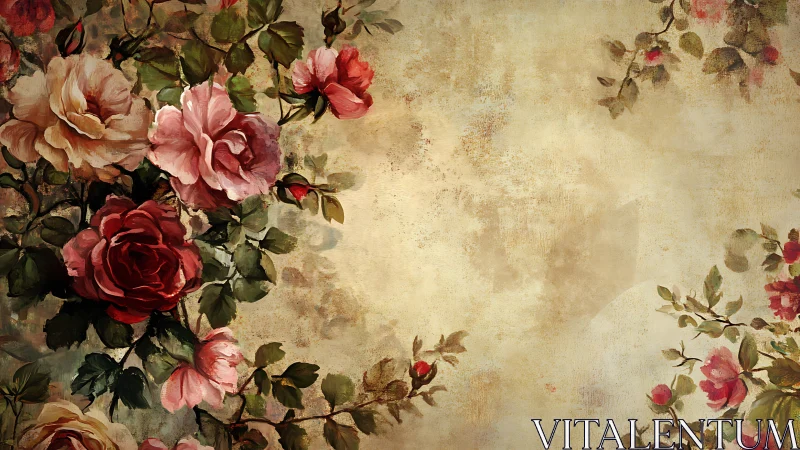 Vintage floral border frames empty textured beige background