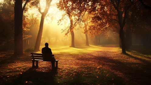 Solitary dreamer studies sunlit paths through quiet autumn