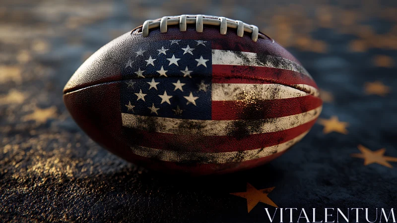 American flag football on textured dark field surface.