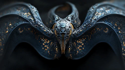 Symmetrical winged creature with textured bioluminescent skin.