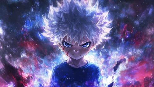 Starlit storm child ignites cosmic fury in glowing nebula.