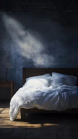 Soft morning light over a quietly rumpled cozy bedscape.