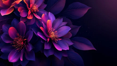 Neon Botanical Blooms: Digital Rendering of Luminescent Flower Forms.