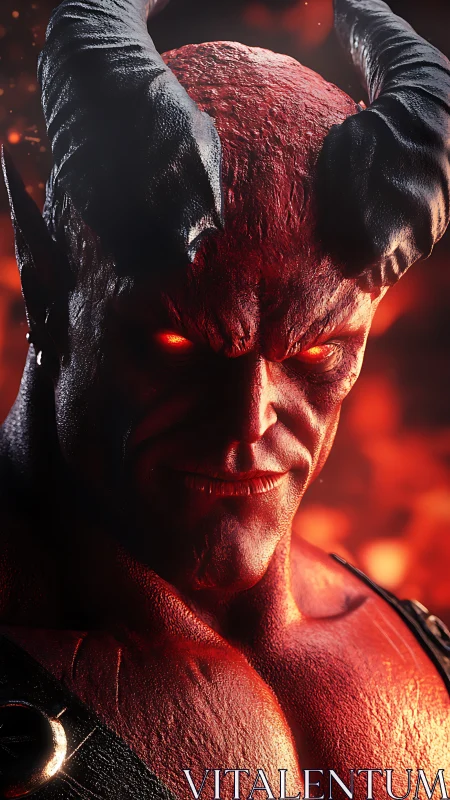Red horned demon character rendered in fiery closeup