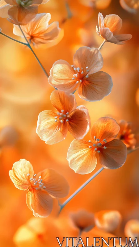Translucent Orange Flowers Backlit by Warm Golden Light. Period
