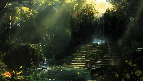 Luminous Cathedral Where Jungle Breathes with Waterfall Dreams