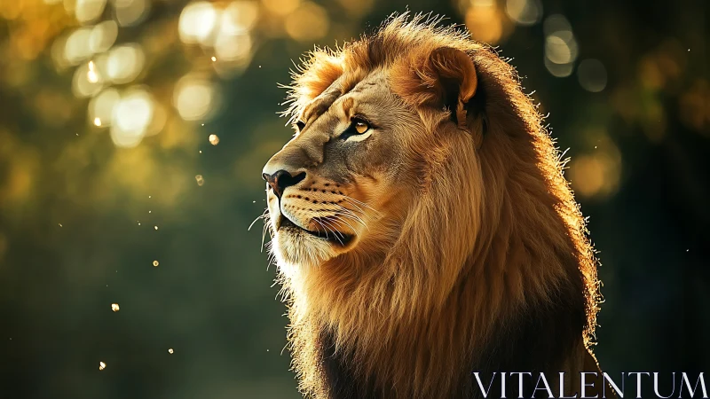 Backlit leonine profile in golden bokeh field study.