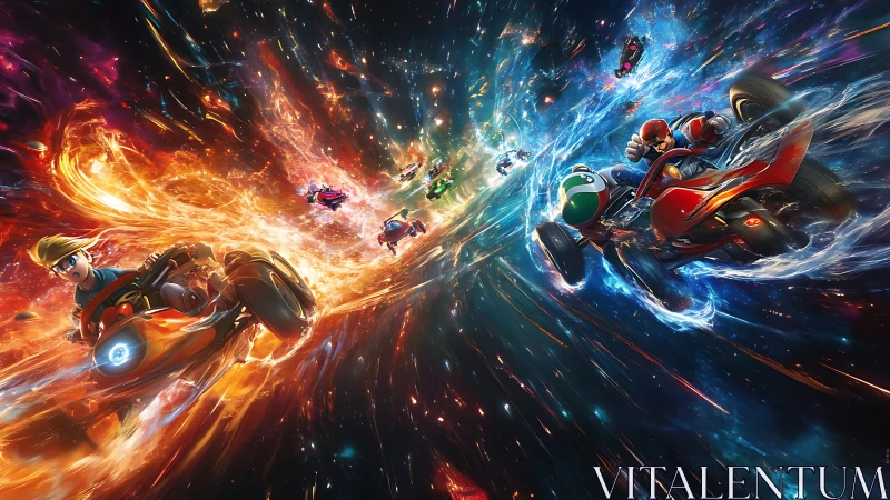 Cosmic Kart Clash Through Fiery And Icy Star Trails.