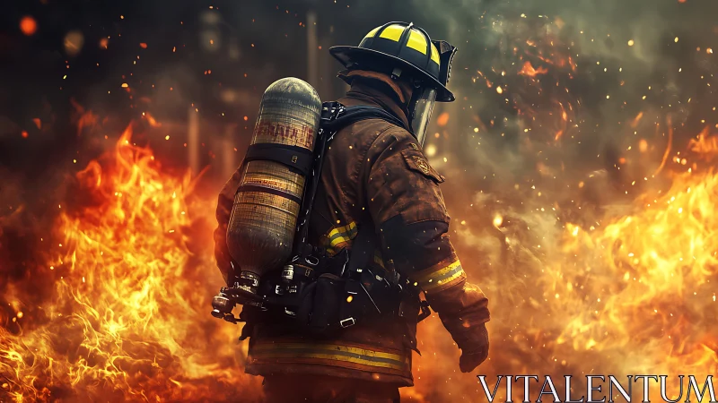 Firefighter Battling Intense Inferno in Full Gear.
