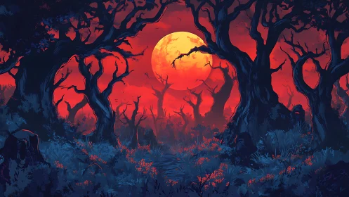 Bloodmoon wildwood dreaming in tangled midnight branches.