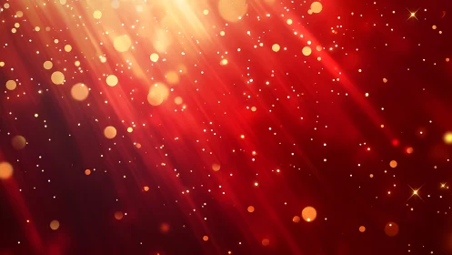 Sparkling Red and Gold Light Rays Abstract Festive Background.