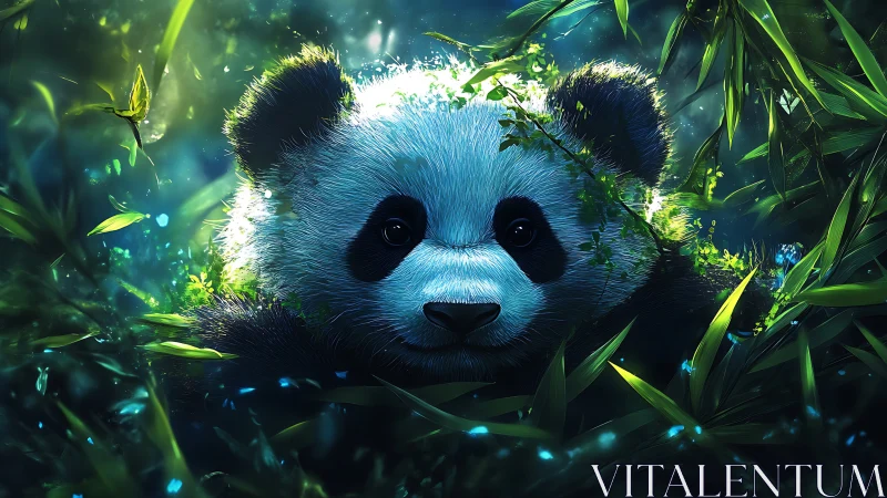 Moonlit bamboo dream with a shy, glowing forest panda.