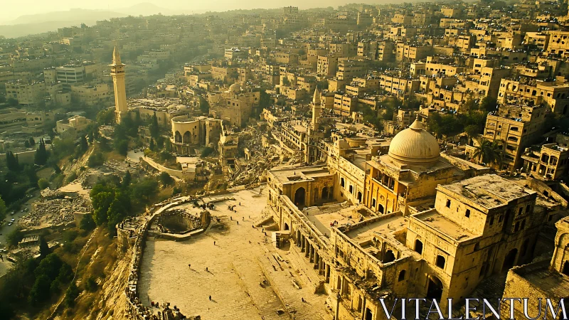 Historic Middle Eastern hillside city with stone architecture.