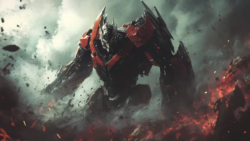 Volcanic battlefield emergence of armored war mech unit