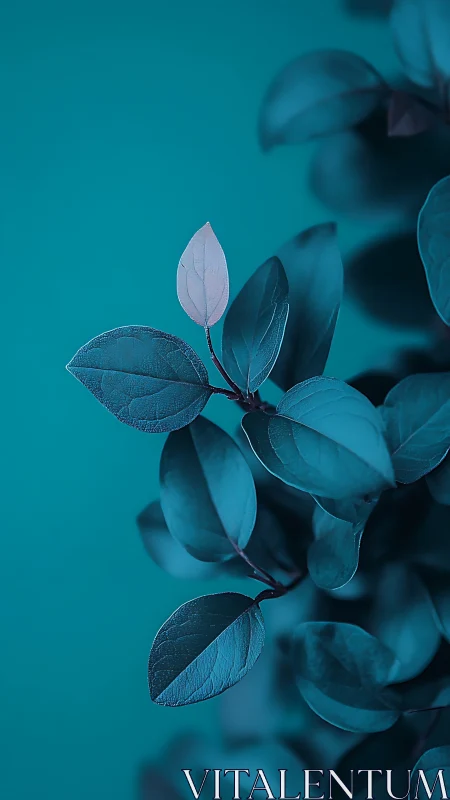 Single pale leaf stands out on blue foliage background.