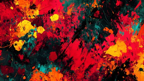 Vibrant Abstract Expressionist Painting with Bold Red and Yellow Strokes.