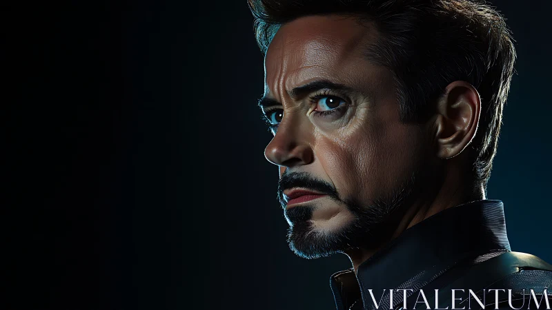 Intense side-lit portrait of a vigilant armored hero figure.