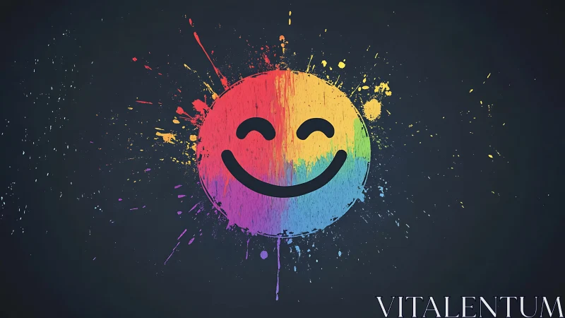 Rainbow smile splashed with joyful color on deep night sky.