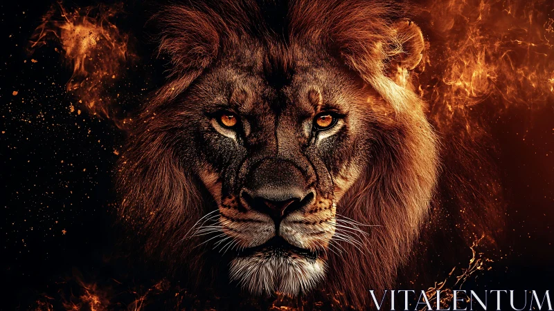 Lion head rendered with symmetrical fiery lighting effects
