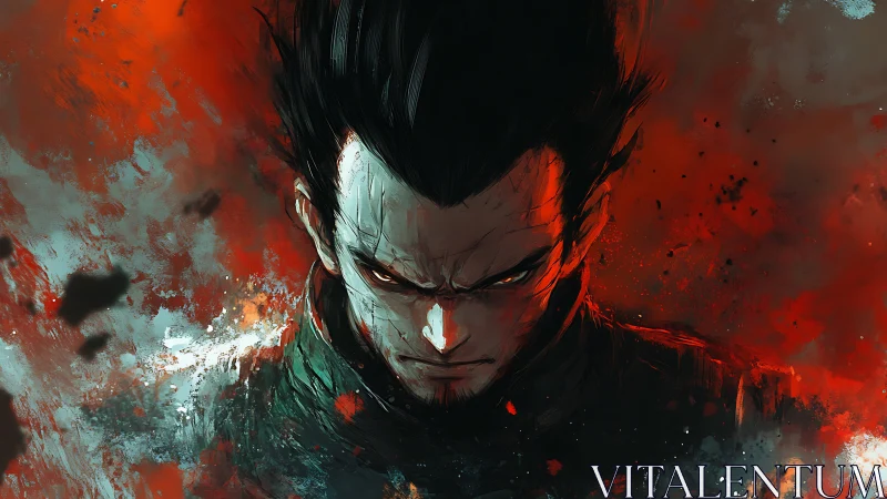 Storm-eyed antihero rises through crimson ignition and rage.