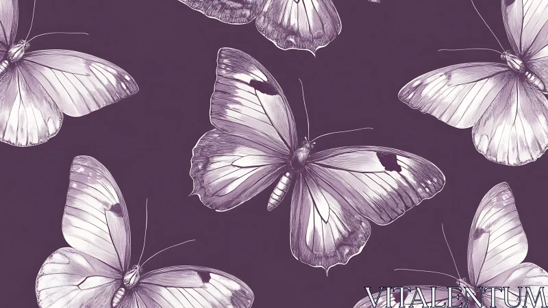 Monochrome butterfly pattern on deep violet backdrop.