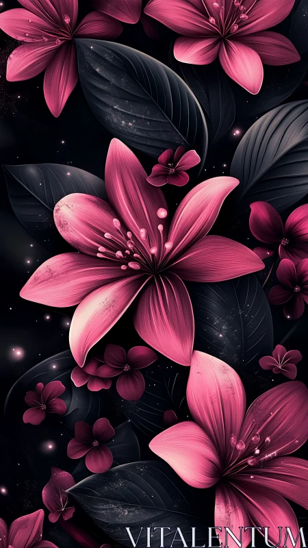 Pink Blossoms Against Dark Space.