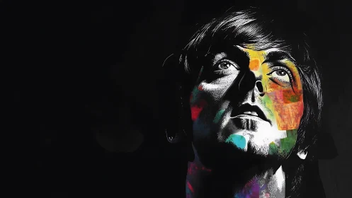 Starlit gaze ignites neon echoes on a monochrome dreamer.