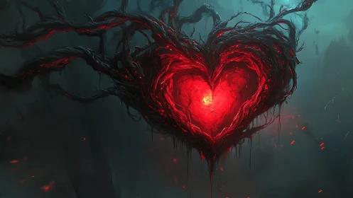 Luminescent Heart Form: Necrotic Organic Structure with Radiant Core.