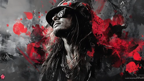 Streetwise dreamer wrapped in red and charcoal splashes.