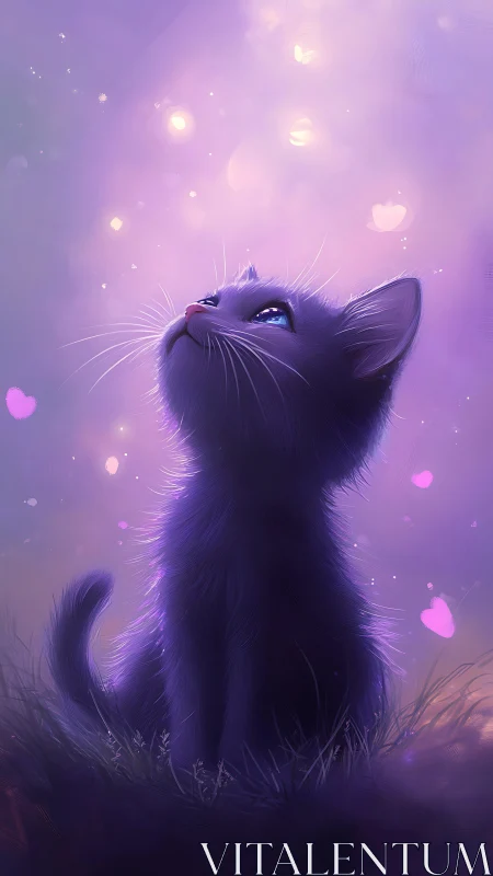 Dreaming Cat Gazes Into Luminous Starlit Wonderland.