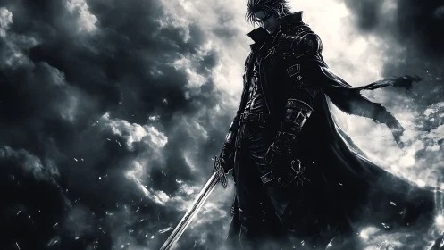 Stormlit swordsman stalking the void between tempests.