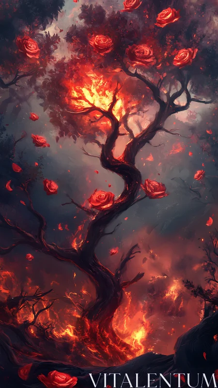 Burning Tree with Fiery Roses