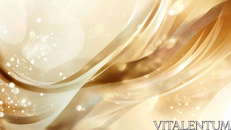 Golden fluid light waves with luminous particle trails.