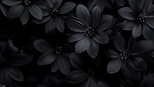 Dark Dahlias: Monochromatic Blooms Against Black Void.