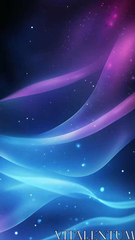 Curved blue and violet light bands traverse a dark field