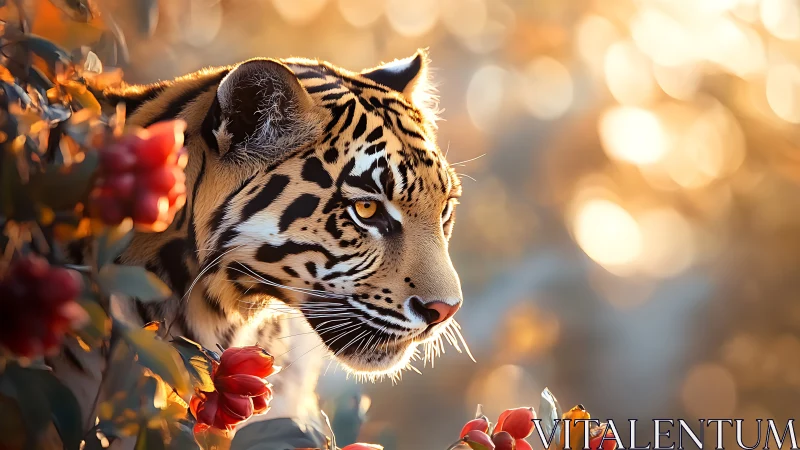 Amber-Eyed Tiger Blooms Among Scarlet Petals.